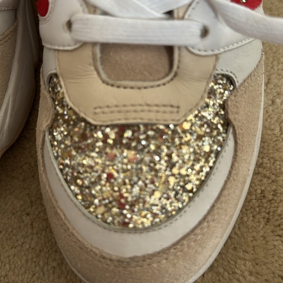 Stunning MAJE Silver Gold Glitter Running Shoes 39 or 8.5/9 White Red Unique - Picture 4 of 8